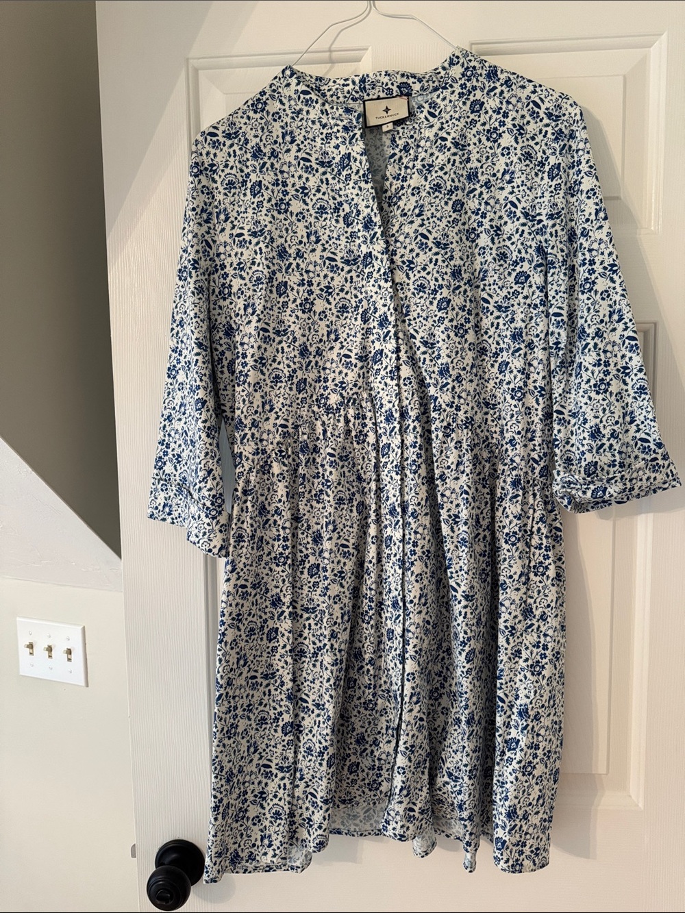Tuckernuck White Dress with Blue Floral Print